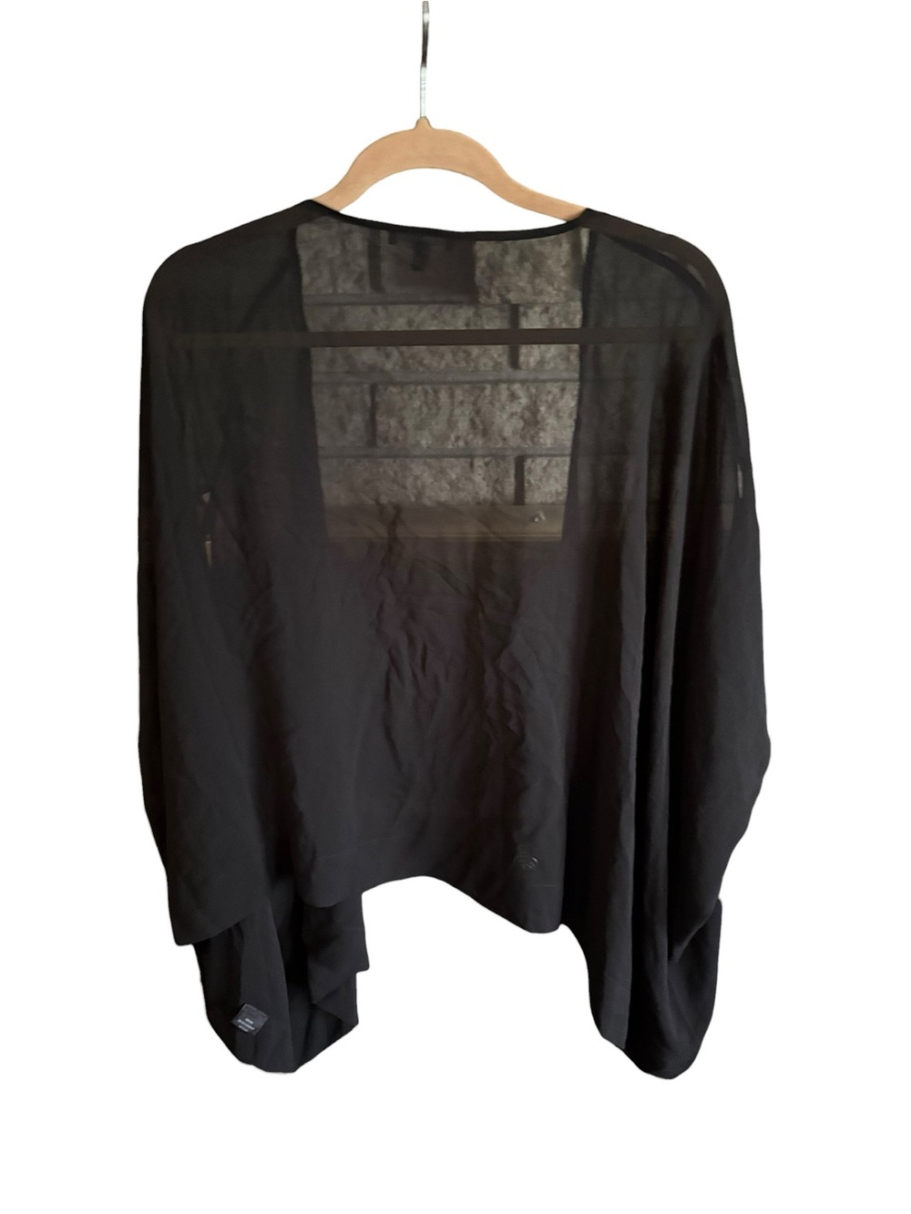 Eileen Fisher 100% Silk Black Sheer Open Front Cardigan Kimono Medium